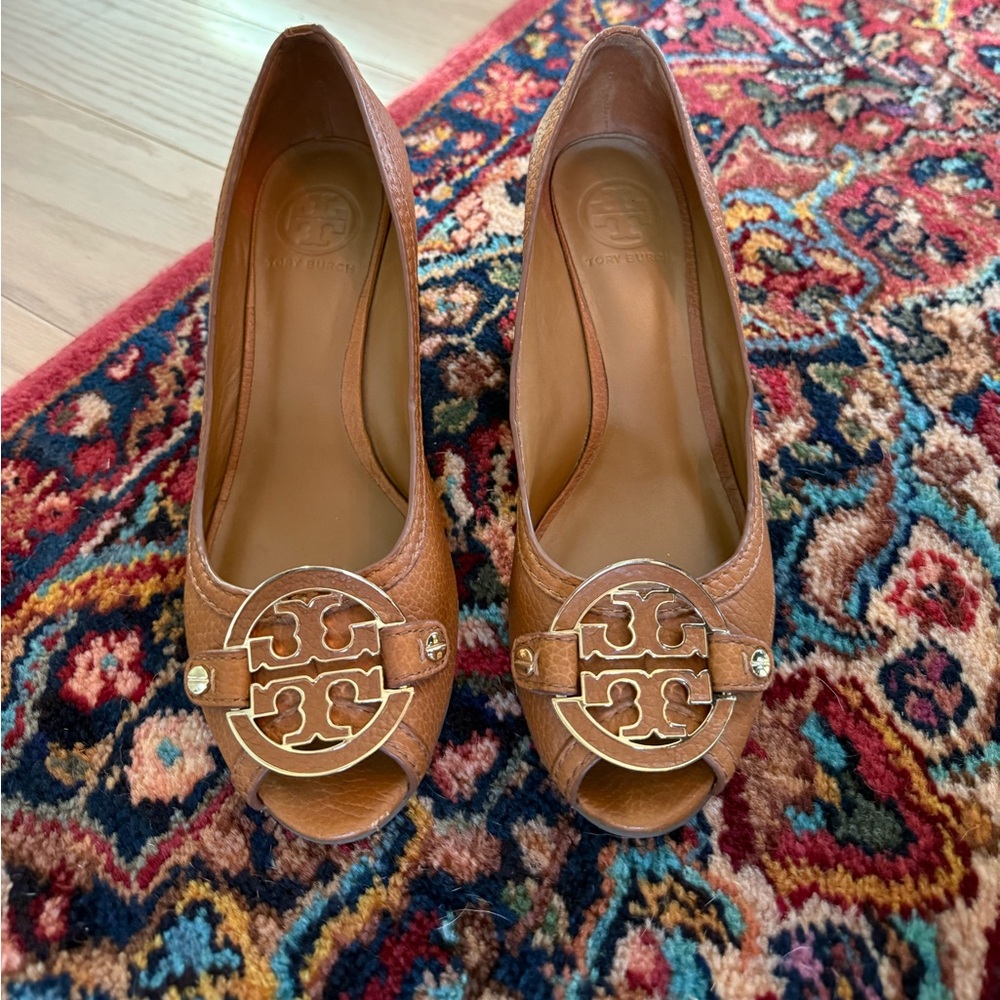 Tory Burch Tan Peep-Toe Heels